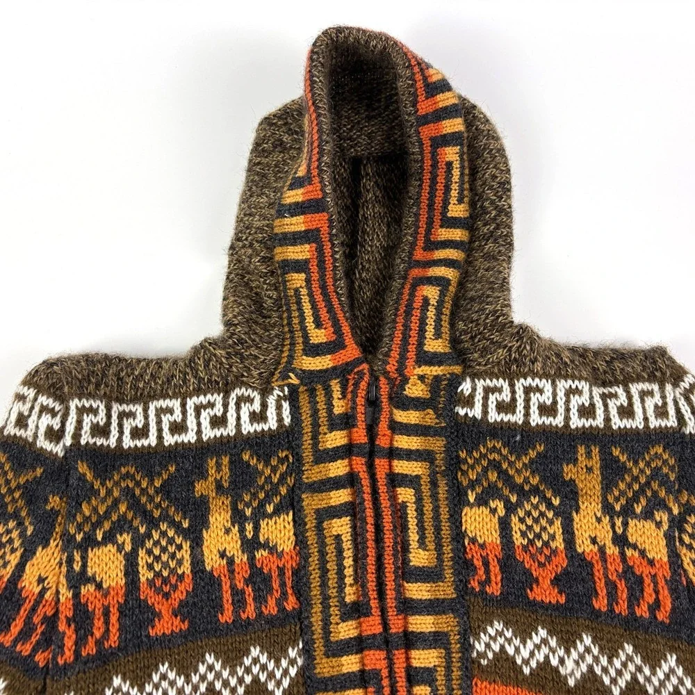 Artesano‎ Couture Zip Up Sweater Hoodie Kids Sz S/M Brown Orange Yellow Alpaca
